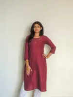 Women's Rich Marhoon Rayon Slub Kurta With Pant/Trouser | Hand Zari Work (KURTA+PANT) - Image 4