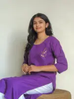 Women's Royal Purple Rayon Slub Kurta With Pant/Trouser | Hand Zari Work (KURTA+PANT) - Image 2