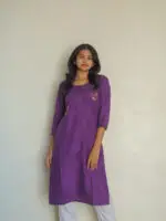 Women's Royal Purple Rayon Slub Kurta With Pant/Trouser | Hand Zari Work (KURTA+PANT) - Image 4