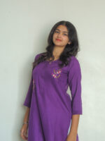 Women's Royal Purple Rayon Slub Kurta With Pant/Trouser | Hand Zari Work (KURTA+PANT)