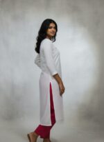 Women's White Rayon Slab Kurta With Pant/Trouser | Hand Zari Work (KURTA+PANT) - Image 6
