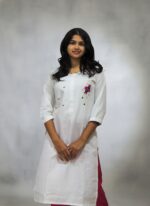 Women's White Rayon Slab Kurta With Pant/Trouser | Hand Zari Work (KURTA+PANT) - Image 5