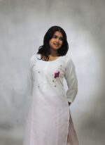 Women's White Rayon Slab Kurta With Pant/Trouser | Hand Zari Work (KURTA+PANT) - Image 2