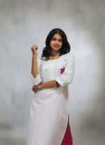 Women's White Rayon Slab Kurta With Pant/Trouser | Hand Zari Work (KURTA+PANT) - Image 3
